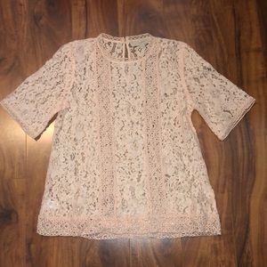 Loft Lace Blouse (short sleeve) in Pink and Petite Small